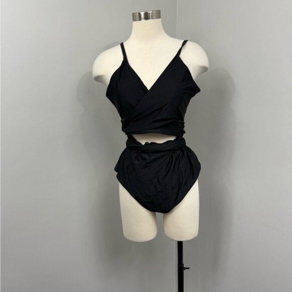 Aerie Black Wrap One-Piece Swimsuit - Picture 1 of 9